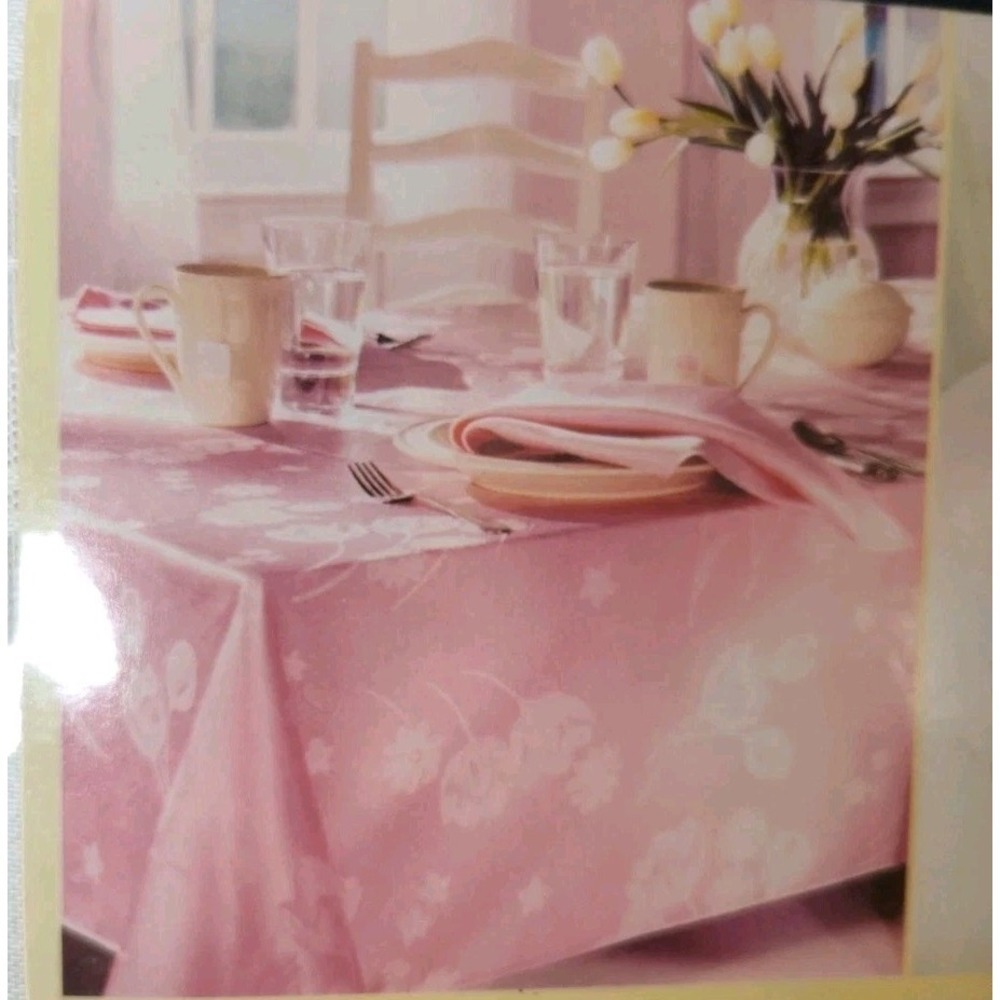 Ivory Tablecloth 52"x70" Oblong Damask Spring Cream Floral Washable BB24.1GA1284